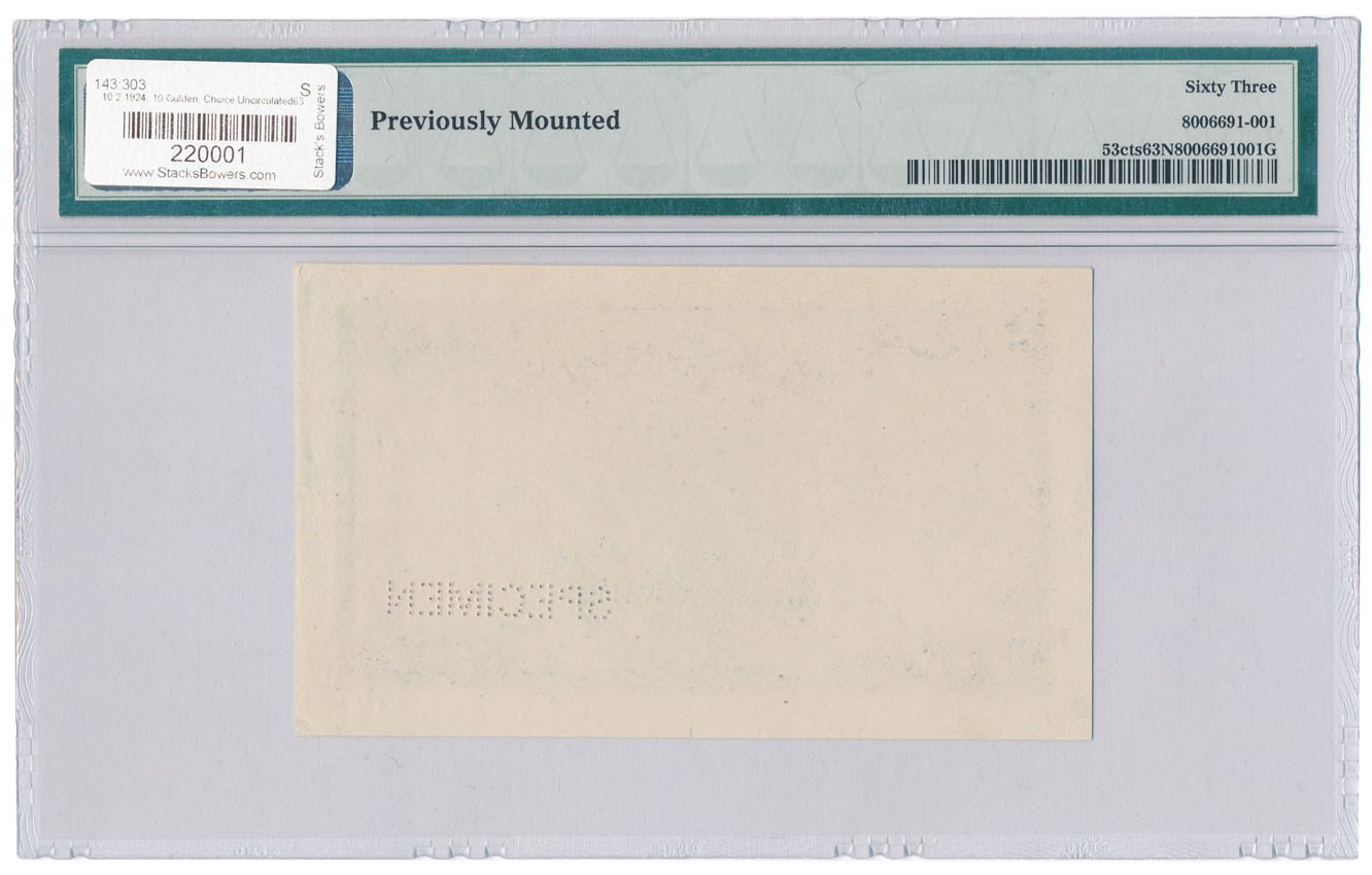 Banknot. Wolne Miasto Gdańsk SPECIMEN 10 guldenów 1924 PMG 63 (MAX)